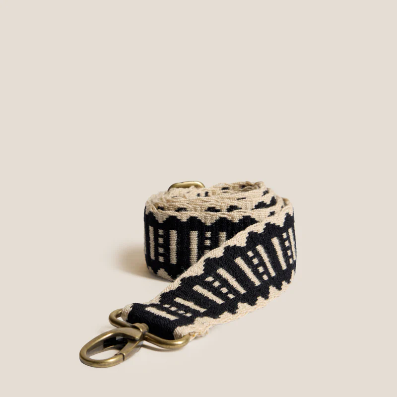 Adjustable Hand-Woven Crossbody Strap - Black & Natural Pattern - Image 2