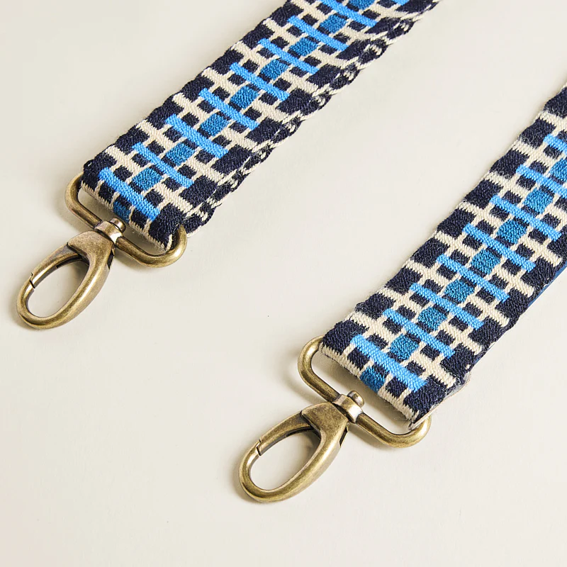 Adjustable Hand-Woven Crossbody Strap - Blue Stripe Pattern - Image 3