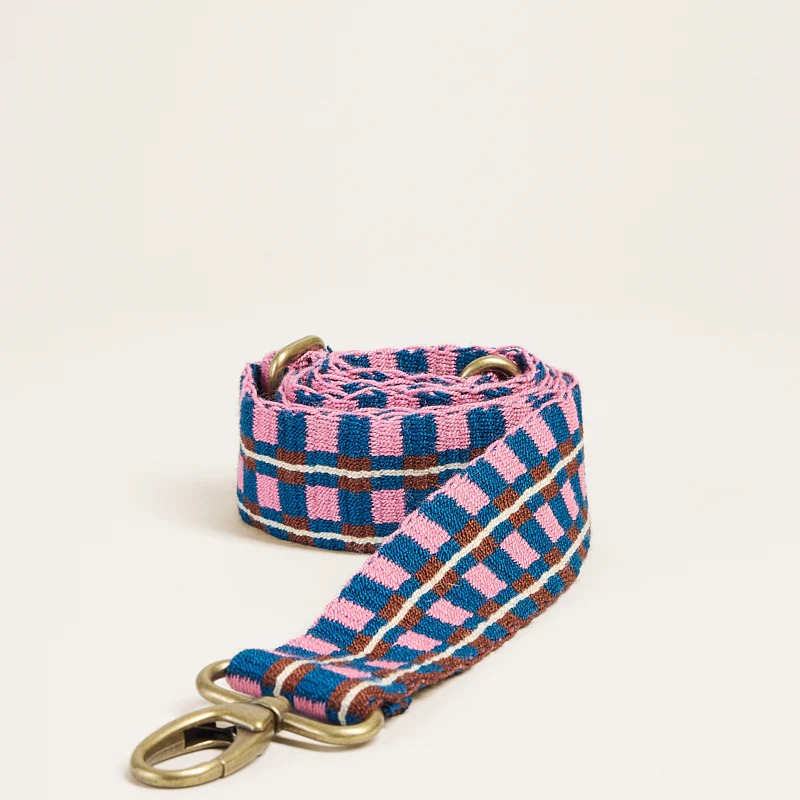Adjustable Hand-Woven Crossbody Strap - Blue & Pink Pattern - Image 3