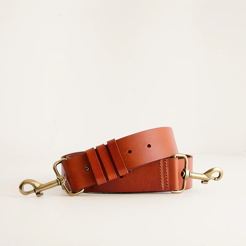 Adjustable Wide Leather Strap - Cognac - Image 3
