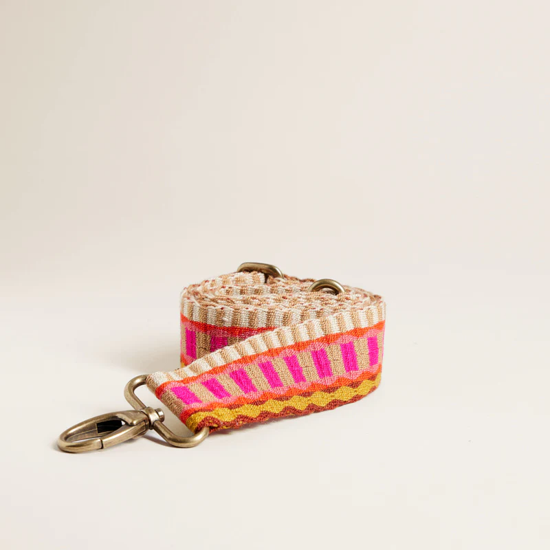 Adjustable Hand-Woven Crossbody Strap - Pink & Tan Pattern - Image 3