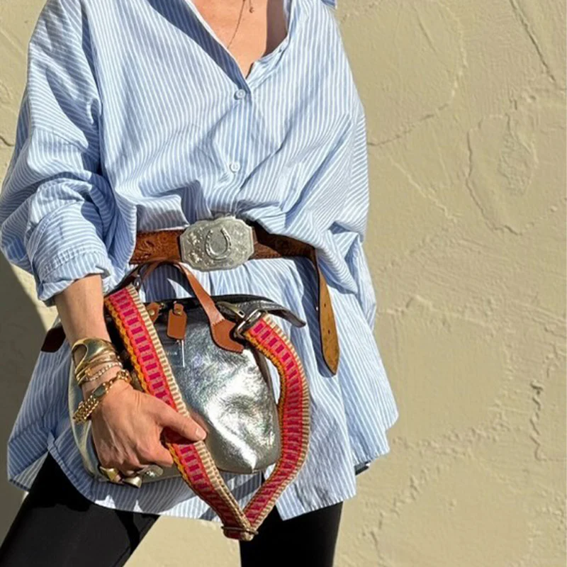 Adjustable Hand-Woven Crossbody Strap - Pink & Tan Pattern - Image 4