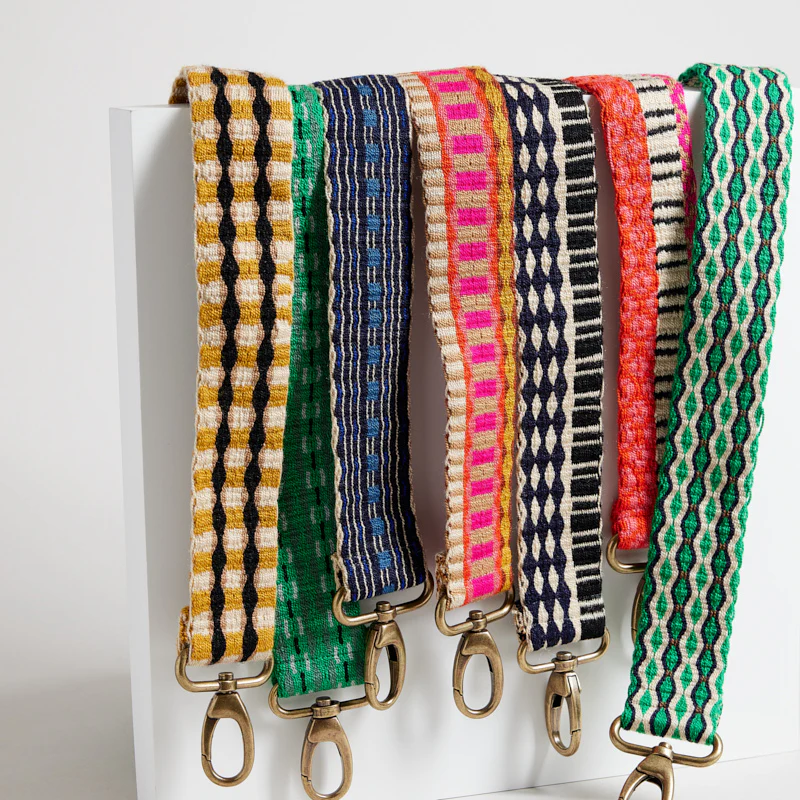 Adjustable Hand-Woven Crossbody Strap - Pink & Tan Pattern - Image 7