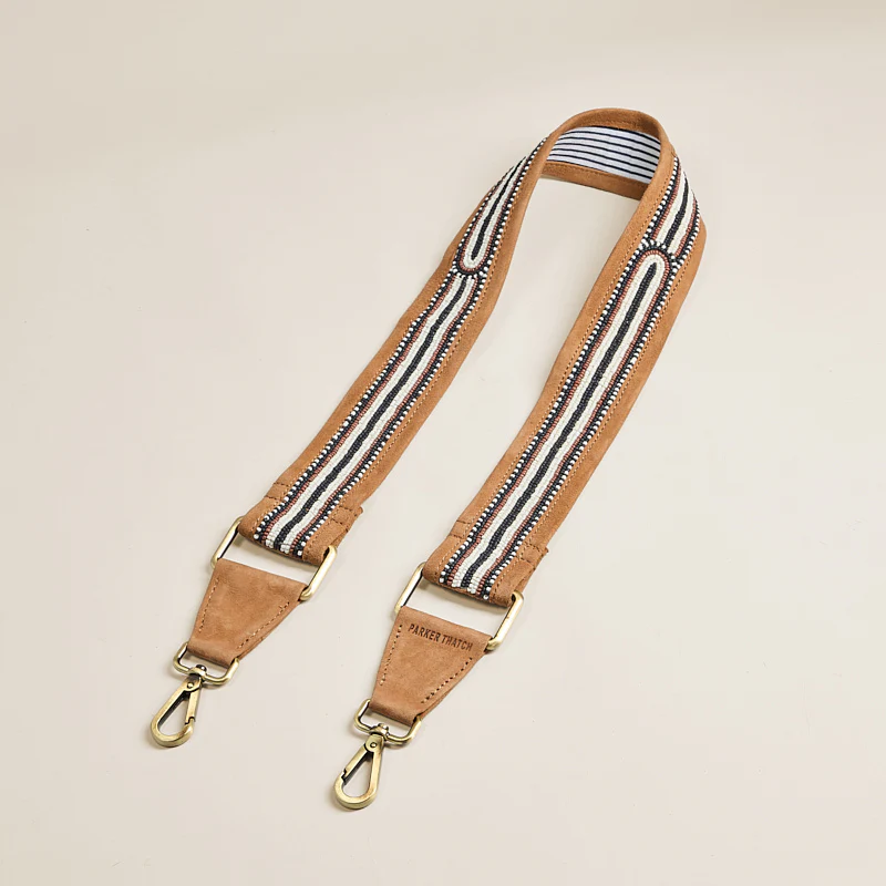 Beaded and Suede Crossbody Strap - Black, Brown & White Pattern