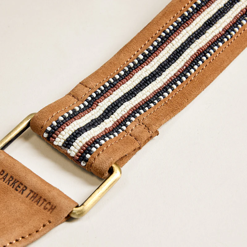 Beaded and Suede Crossbody Strap - Black, Brown & White Pattern - Image 2
