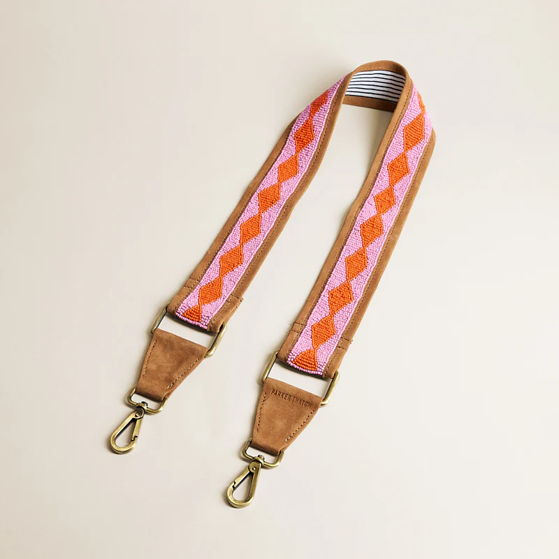 Beaded and Suede Crossbody Strap - Diamond Pink & Orange