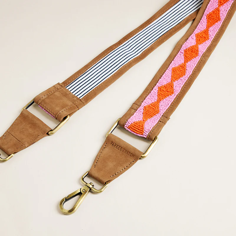 Beaded and Suede Crossbody Strap - Diamond Pink & Orange - Image 2