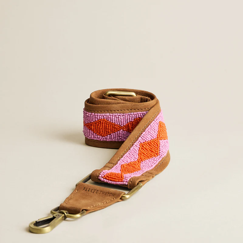 Beaded and Suede Crossbody Strap - Diamond Pink & Orange - Image 3