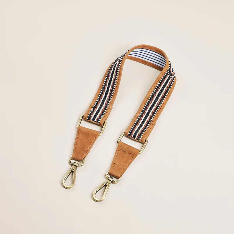 Beaded and Suede Shoulder Strap - Black, Brown & White Pattern