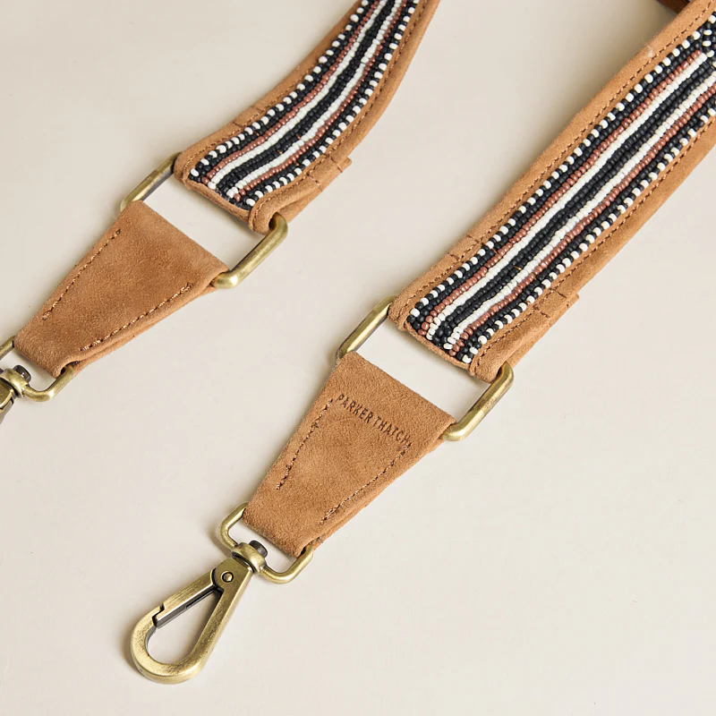 Beaded and Suede Shoulder Strap - Black, Brown & White Pattern - Image 2