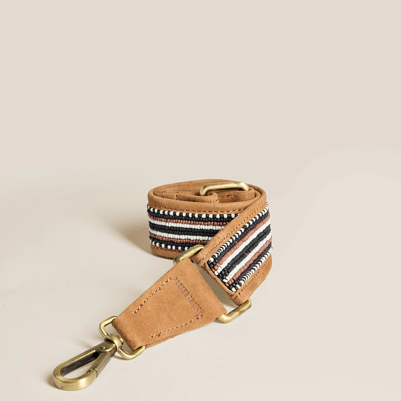 Beaded and Suede Shoulder Strap - Black, Brown & White Pattern - Image 3