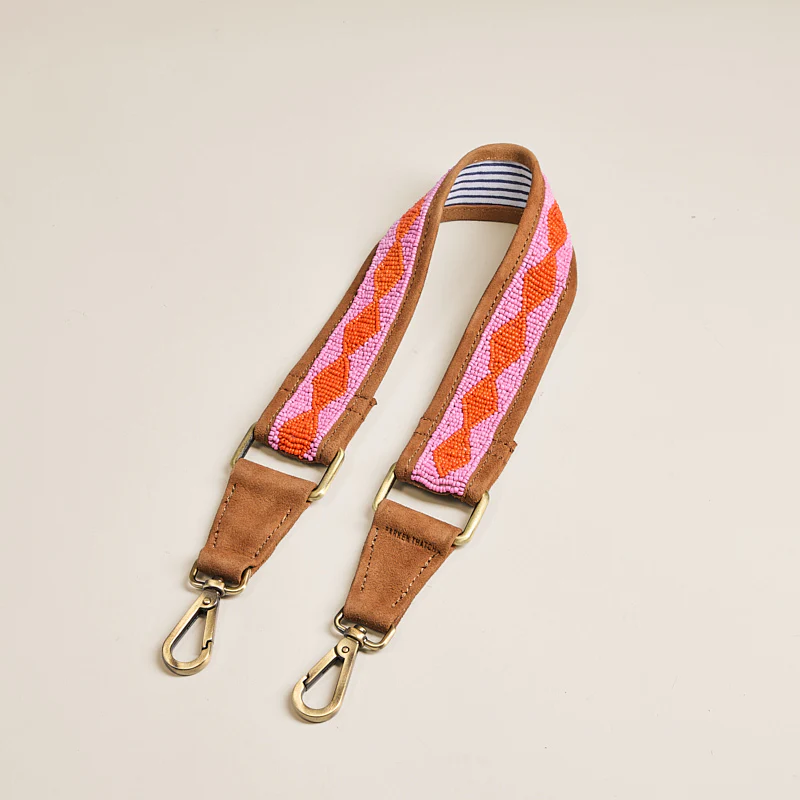 Beaded and Suede Shoulder Strap - Diamond Pink & Orange
