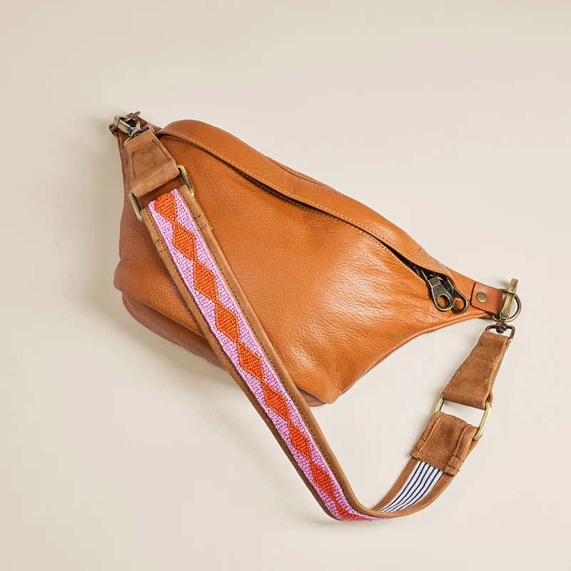 Beaded and Suede Shoulder Strap - Diamond Pink & Orange - Image 2