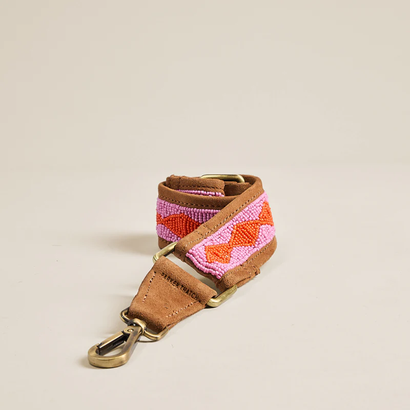 Beaded and Suede Shoulder Strap - Diamond Pink & Orange - Image 3