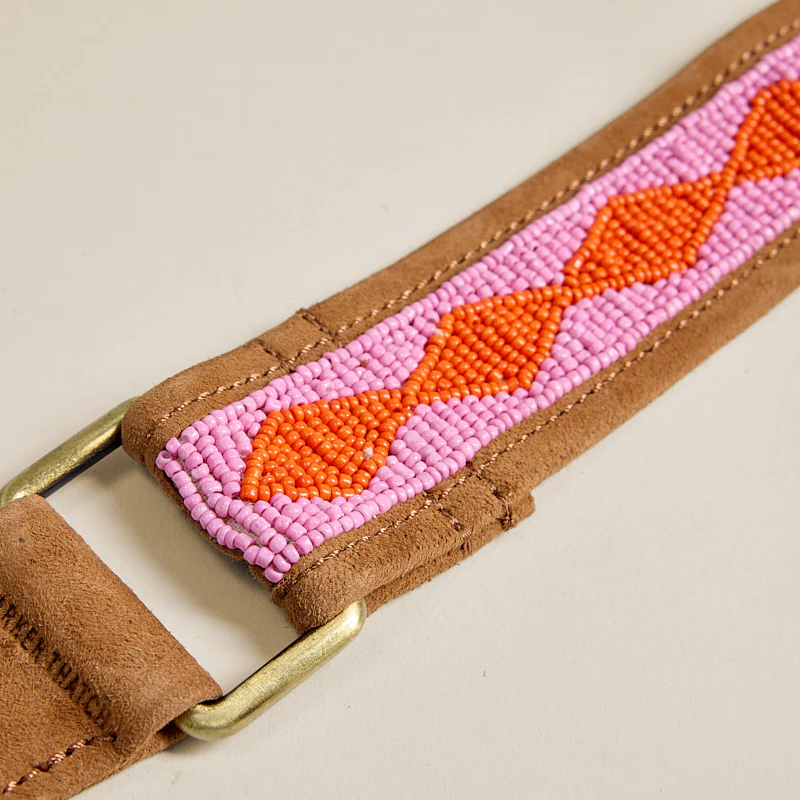 Beaded and Suede Shoulder Strap - Diamond Pink & Orange - Image 4
