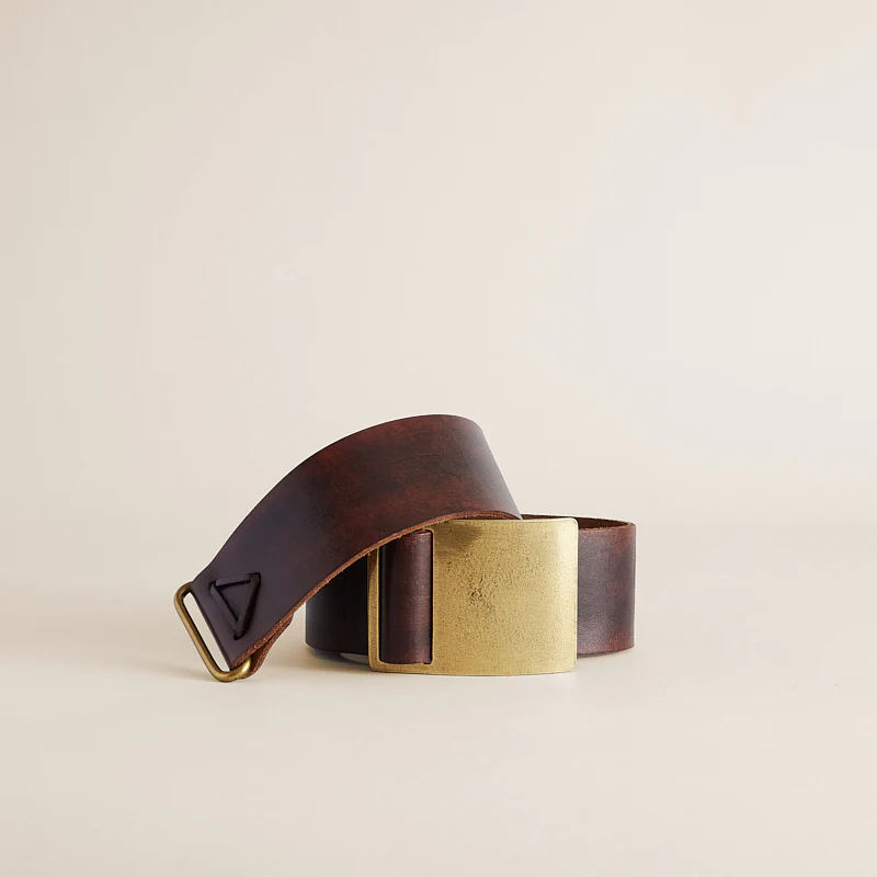 Brass Buckle Belt - Aged Leather