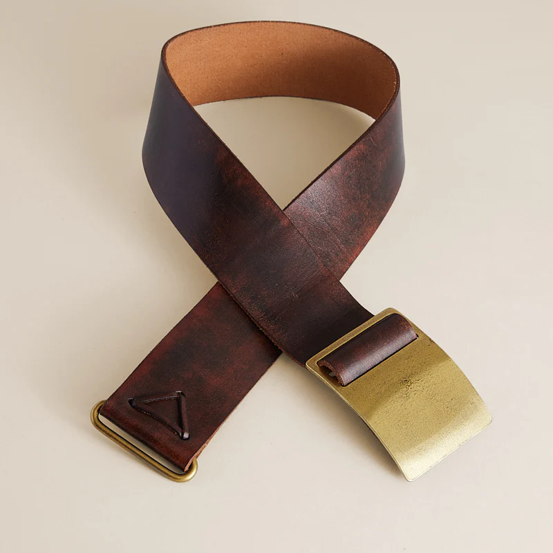 Brass Buckle Belt - Aged Leather - Image 3