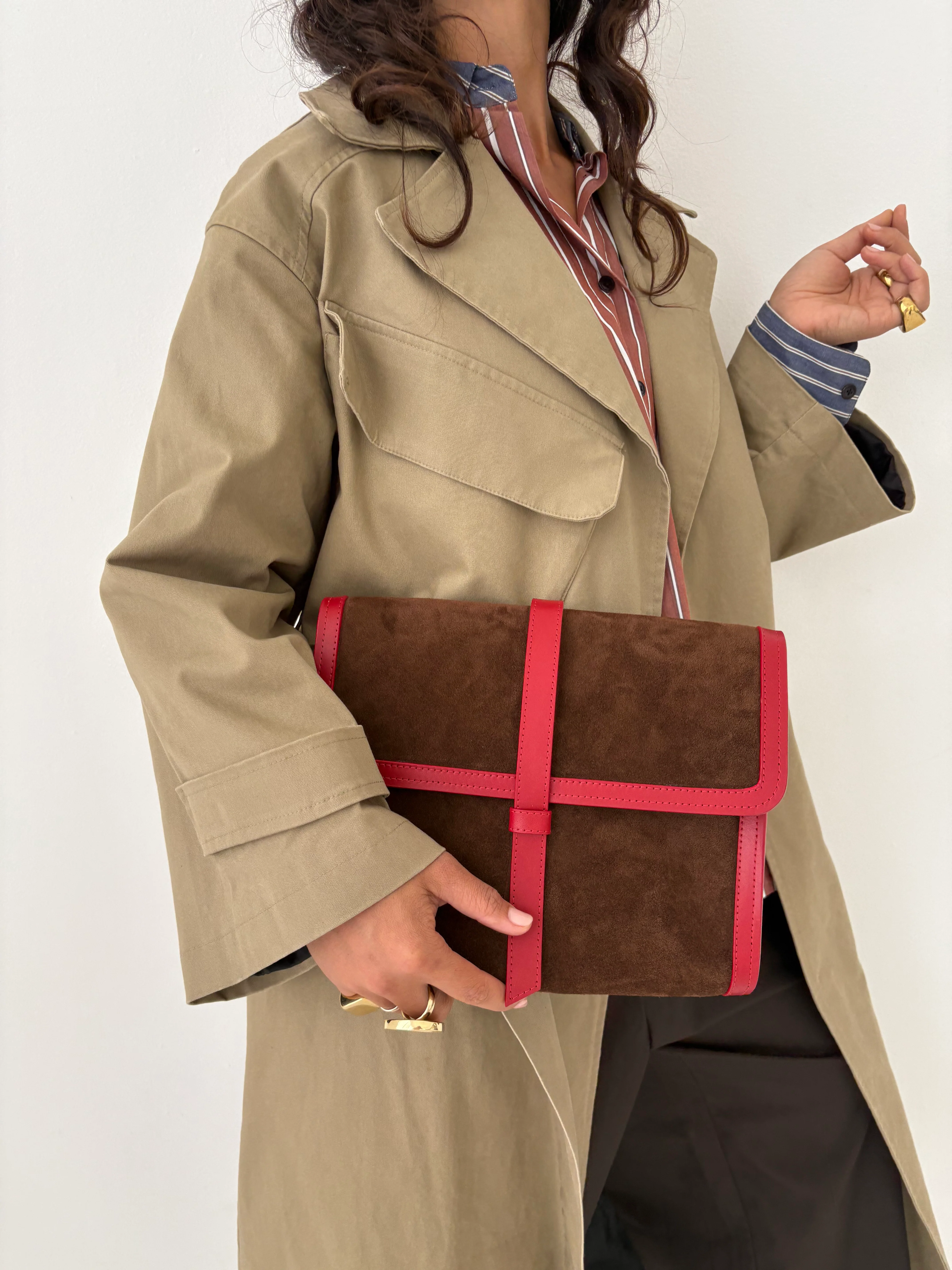 Carolyn Clutch - Suede Espresso with Red - Image 3