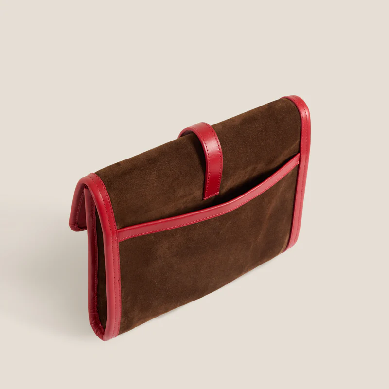 Carolyn Clutch - Suede Espresso with Red - Image 4
