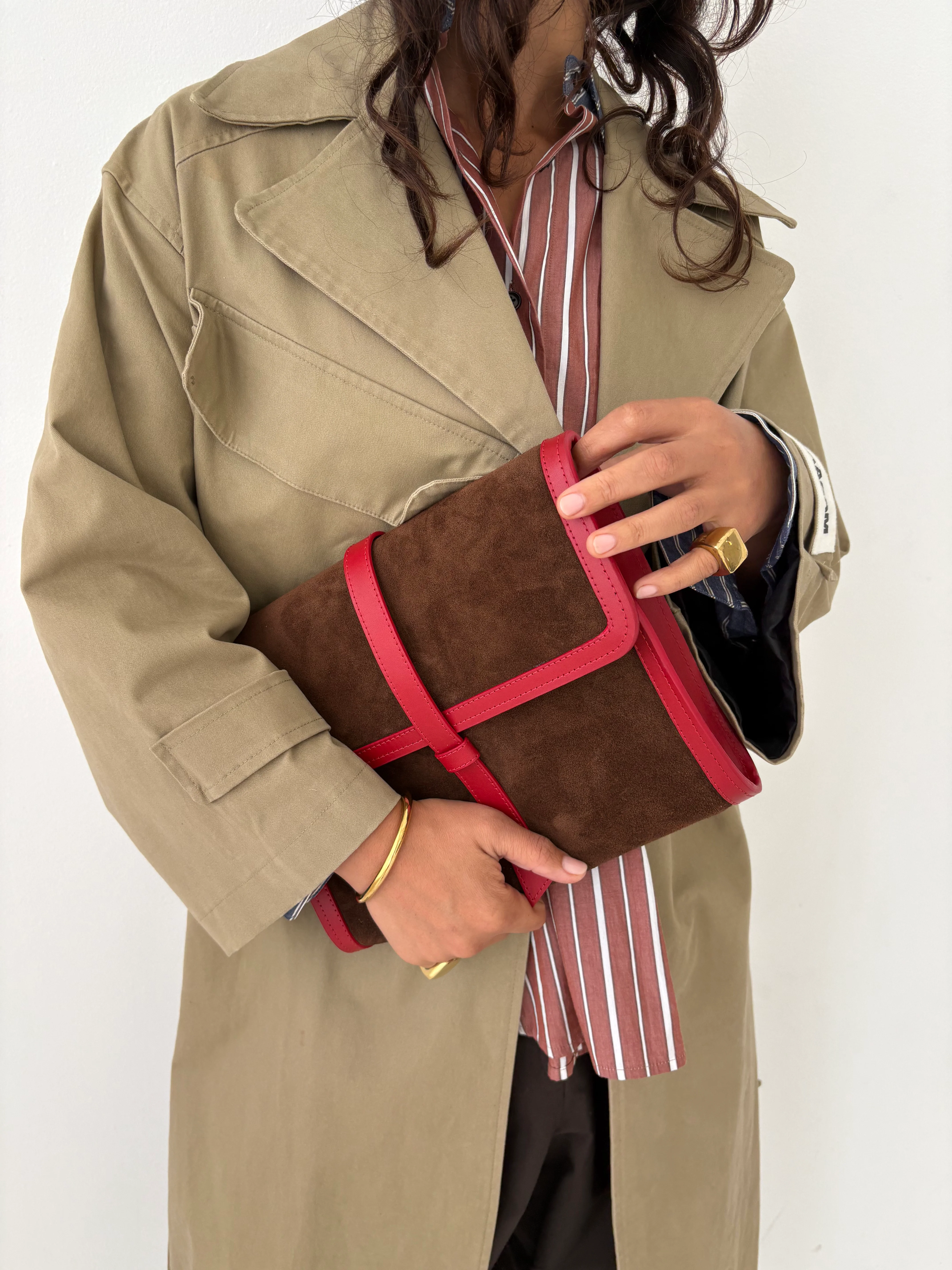 Carolyn Clutch - Suede Espresso with Red - Image 5