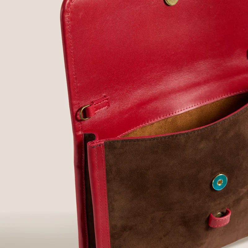Carolyn Clutch - Suede Espresso with Red - Image 6