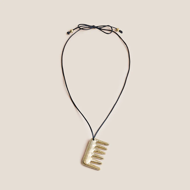 Comb Pendant Necklace with Black Satin Cord