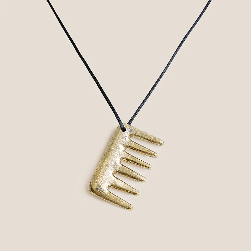 Comb Pendant Necklace with Black Satin Cord - Image 2
