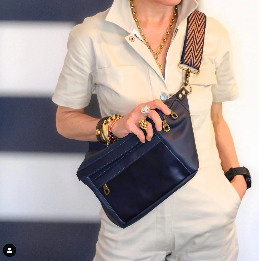 Cross Your Heart Sling -  Leather Navy - Image 3