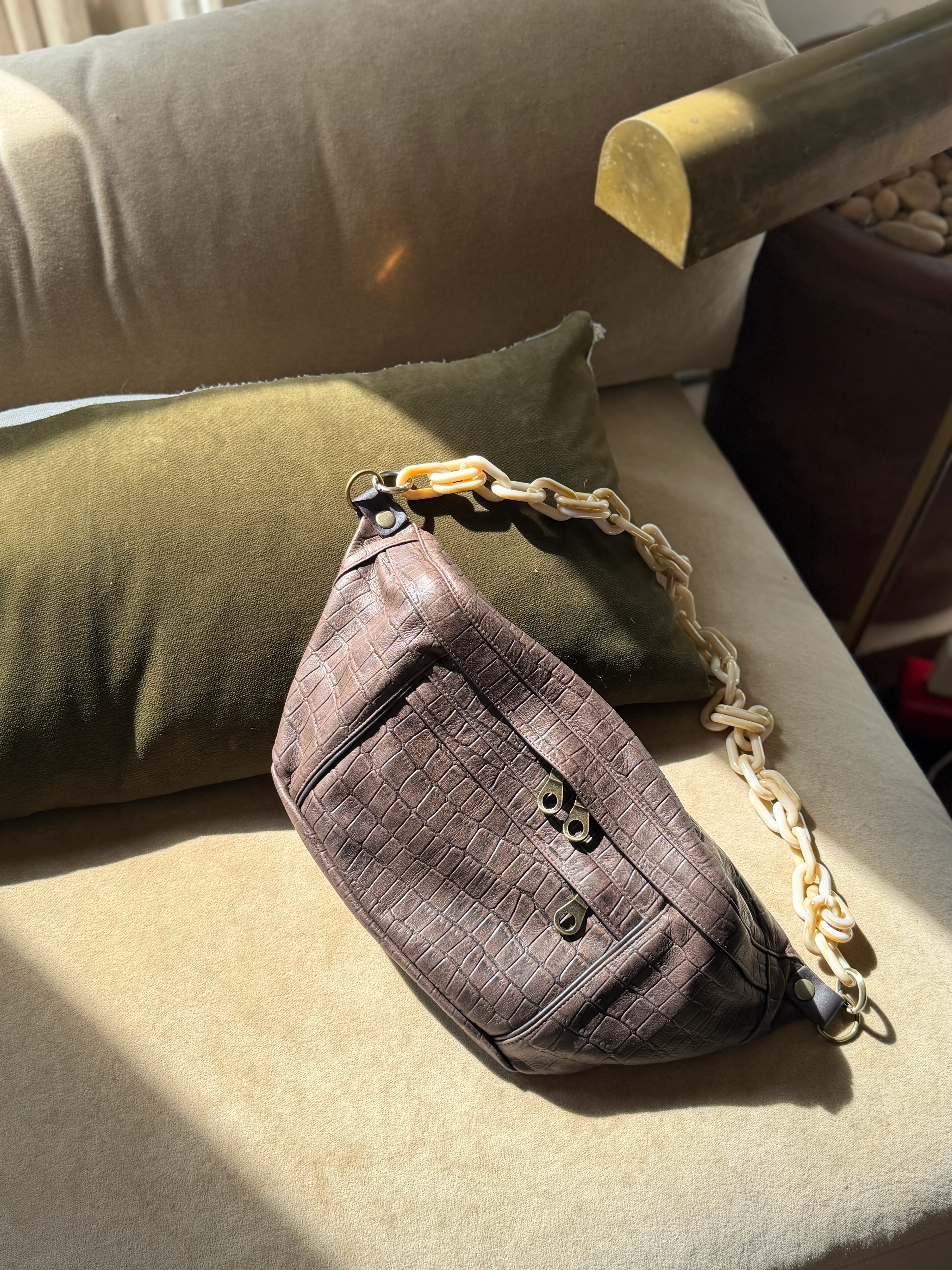 Cross Your Heart Sling - "Broken-In" Leather Croc Chocolate - Image 3