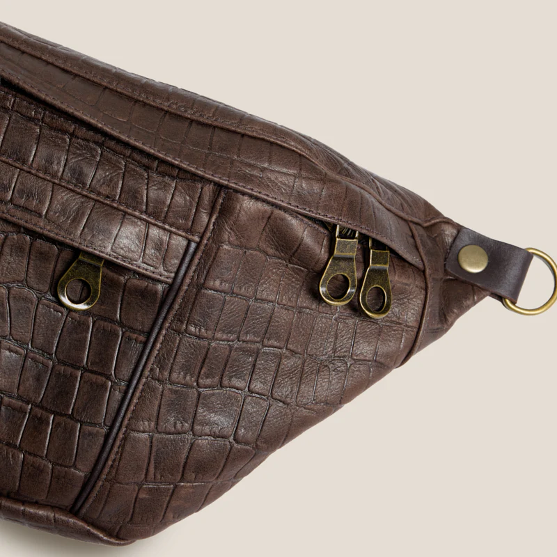 Cross Your Heart Sling - "Broken-In" Leather Croc Chocolate - Image 4