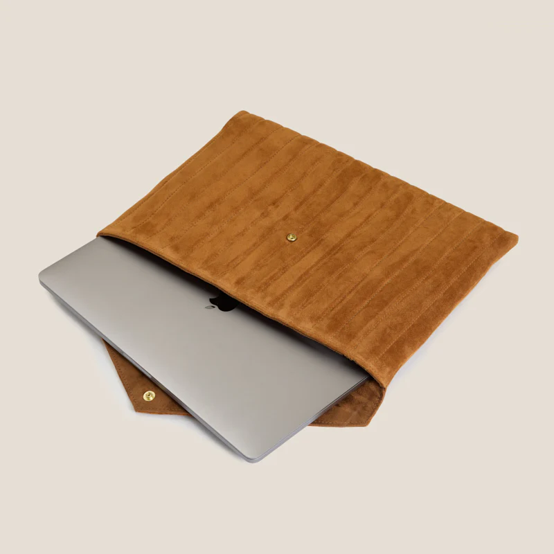 Laptop Pouch - Suede Caramel Quilted - Image 7