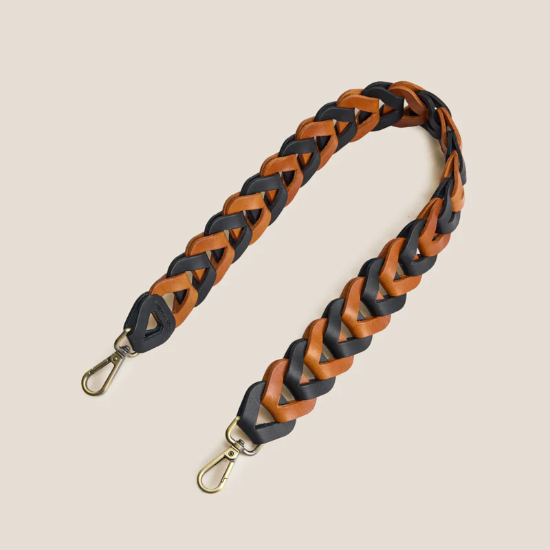 Leather Link Shoulder Strap - Cognac & Black