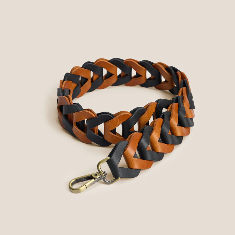 Leather Link Shoulder Strap - Cognac & Black - Image 2