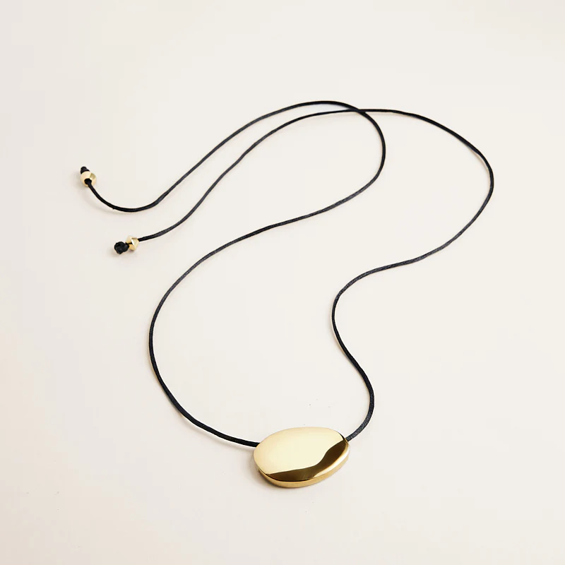 Pebble Pendant Necklace with Black Satin Cord - Image 3