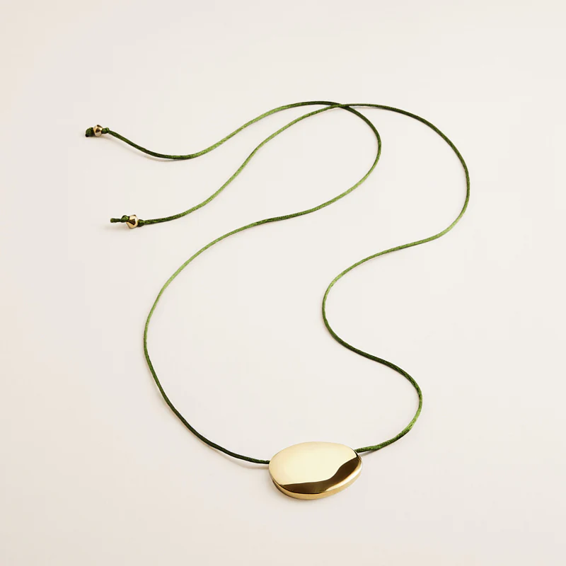 Pebble Pendant Necklace with Green Satin Cord - Image 3