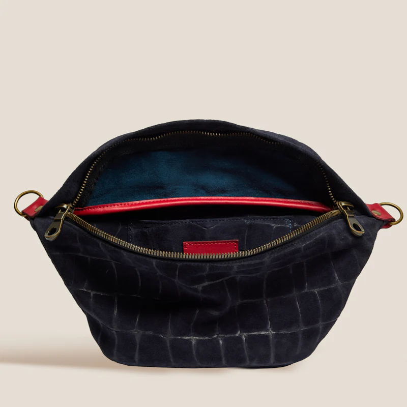 Sidekick Sling - Suede Navy Croco with Red - Image 3