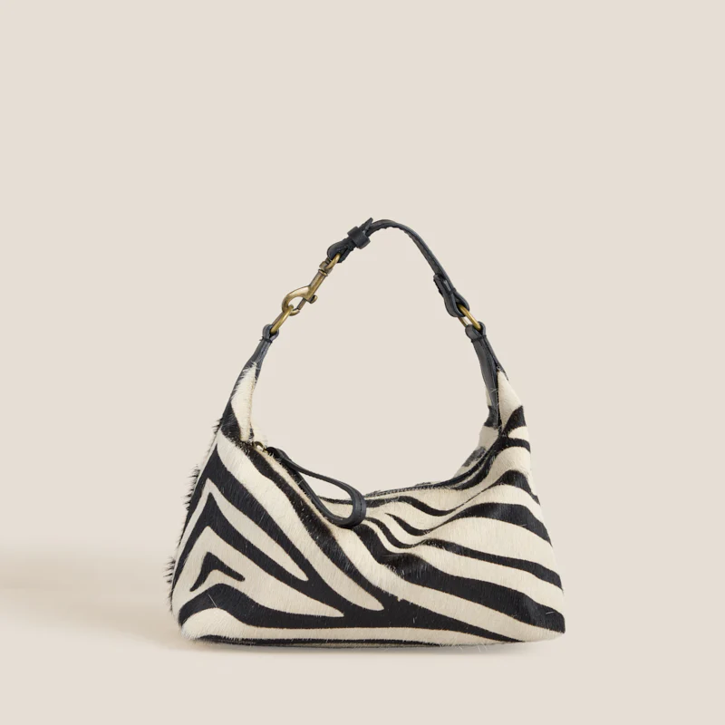 Small Maurice Hobo w/ Convertible Handle - Black & Cream Zebra
