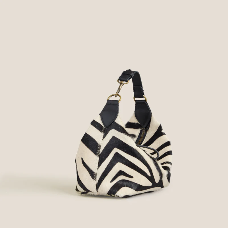 Small Maurice Hobo w/ Convertible Handle - Black & Cream Zebra - Image 3