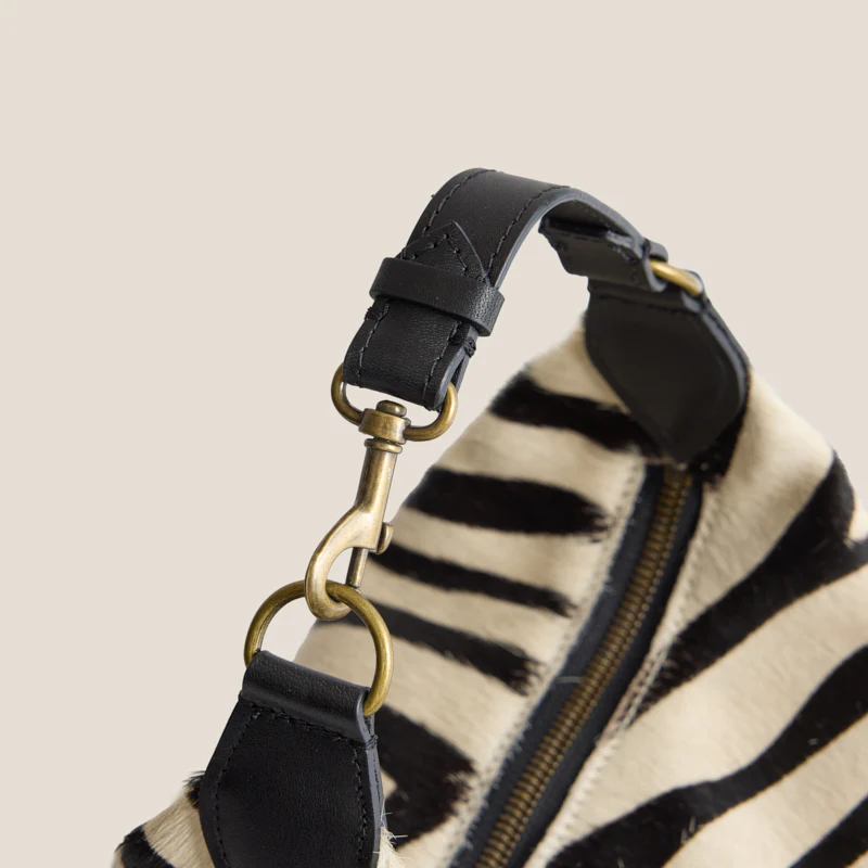 Small Maurice Hobo w/ Convertible Handle - Black & Cream Zebra - Image 4