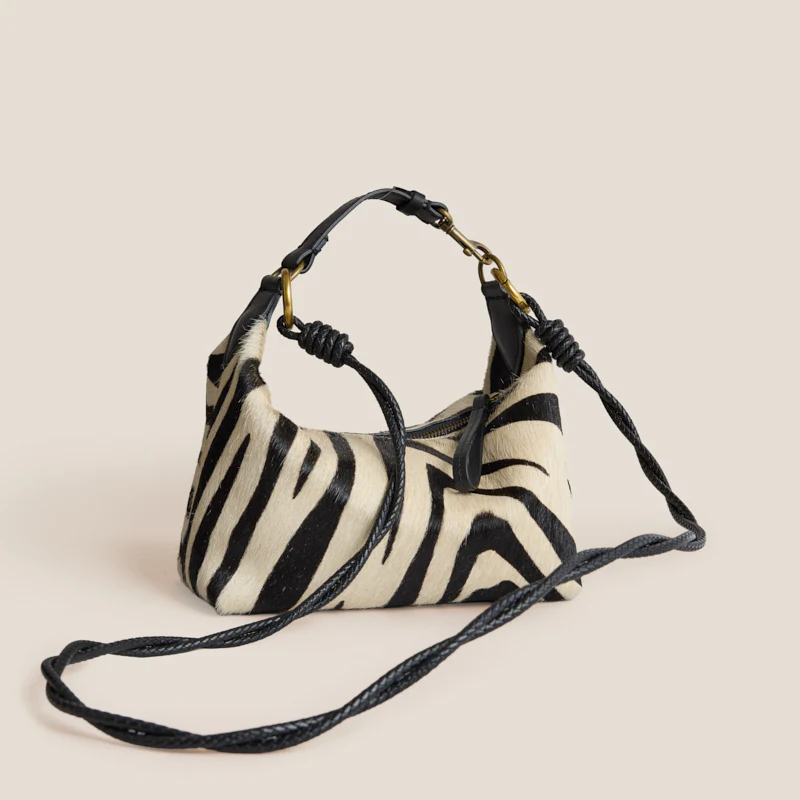 Small Maurice Hobo w/ Convertible Handle - Black & Cream Zebra - Image 8