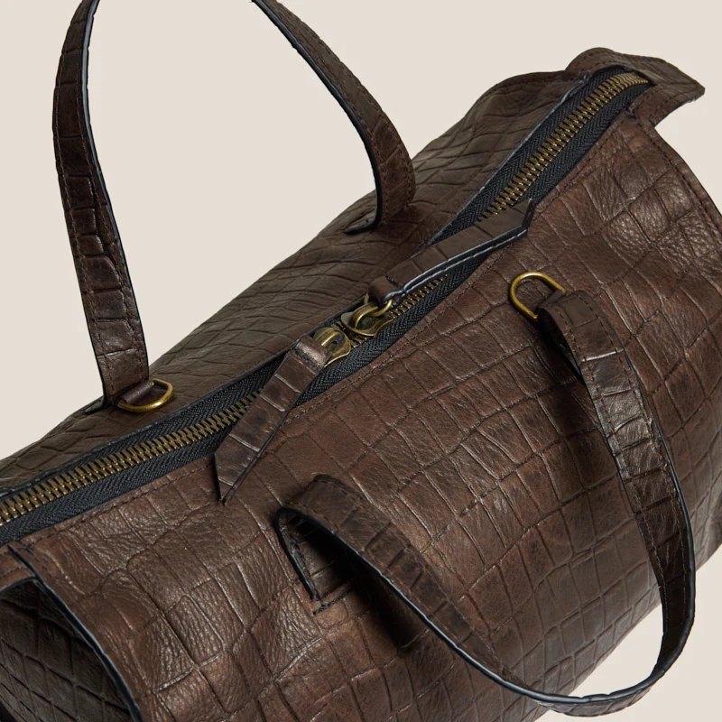 Zoe Satchel - "Broken-In" Leather Croc Chocolate - Image 4