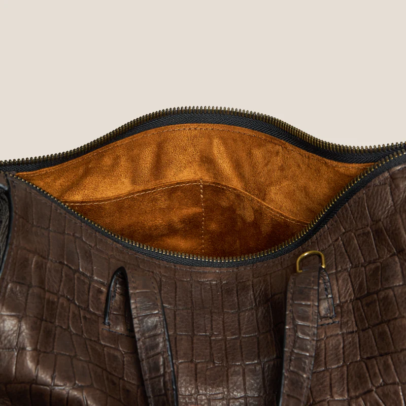 Zoe Satchel - "Broken-In" Leather Croc Chocolate - Image 8